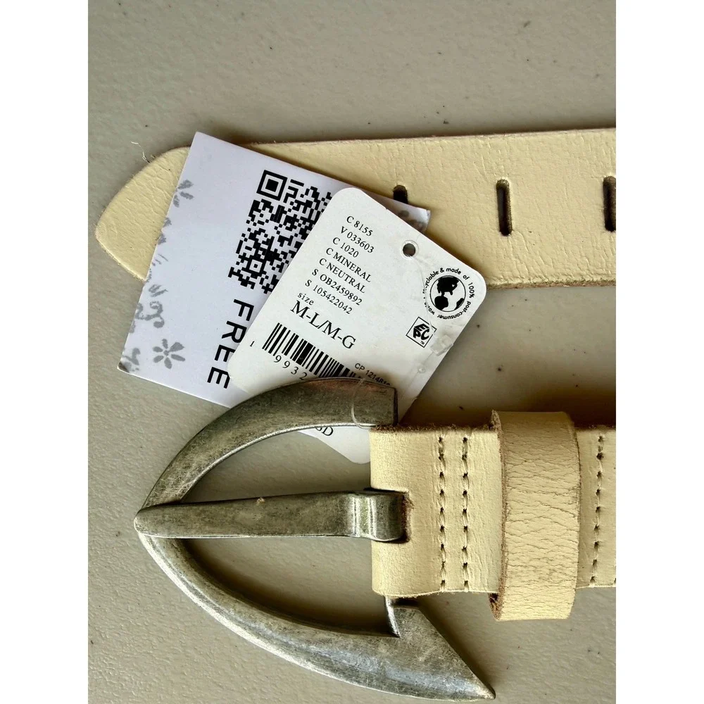 NWT Free People We The Free Noa Leather Belt Cream Neutral L Boho Western